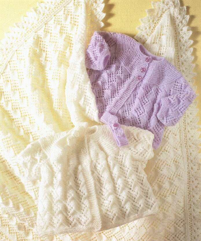 Vintage Knitting Pattern Knit Baby Girl Diamond Lace Coats Shawl Headband Set PDF Instant Digital Download 0-9 months DK or 4 Ply