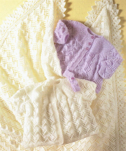 Vintage Knitting Pattern Knit Baby Girl Diamond Lace Coats Shawl Headband Set PDF Instant Digital Download 0-9 months DK or 4 Ply