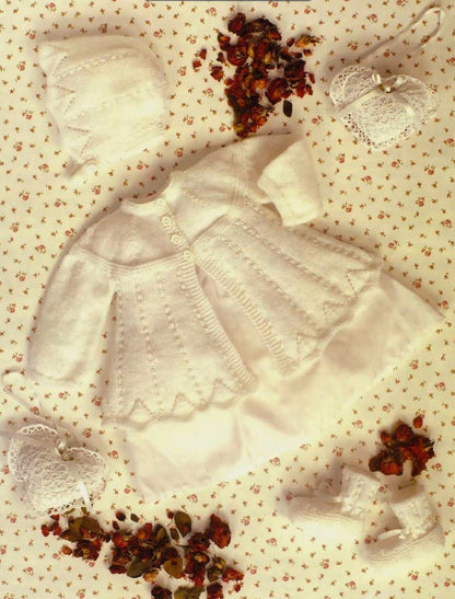 Vintage Knitting Pattern Knit Baby Girl Pretty Matinee Jacket Coat Bonnet Booties Set 0-9 months 4 Ply