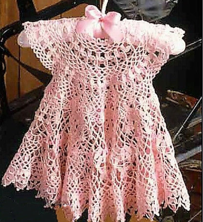 Vintage Crochet Pattern Baby Girl Pretty Frilly Floral Lace Dress PDF Instant Digital Download 3 - 12 months Cotton Thread