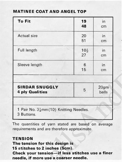 Vintage Knitting Pattern Baby Girl Matinee Coat Jacket and Angel Top Dress Openwork Yoke PDF Instant Digital Download 12m 1 yr 4 Ply