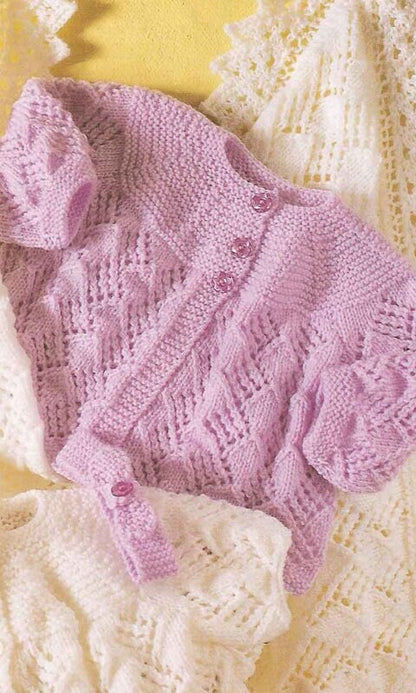 Vintage Knitting Pattern Knit Baby Girl Diamond Lace Coats Shawl Headband Set PDF Instant Digital Download 0-9 months DK or 4 Ply