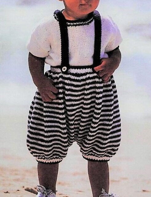 Vintage Knitting Pattern Baby Girl Boy Nautical Sailor Sun Suit Top & Shorts Set PDF Instant Digital Download 06-18m DK 8-Ply Cotton