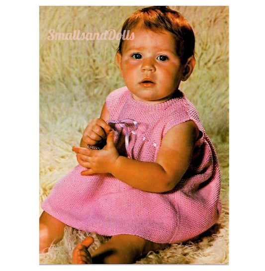 Vintage Knitting Pattern Baby Girl Sweet Simple Summer Dress Ribbon Yoke PDF Instant Digital Download Sleeveless 6-12 Months 3 Ply