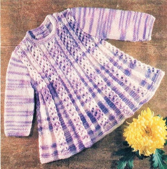 Vintage Knitting Pattern Knit Baby Girl Cabled Angel Top PDF Instant Digital Download Variegated Yarn 9-18m 4 Ply