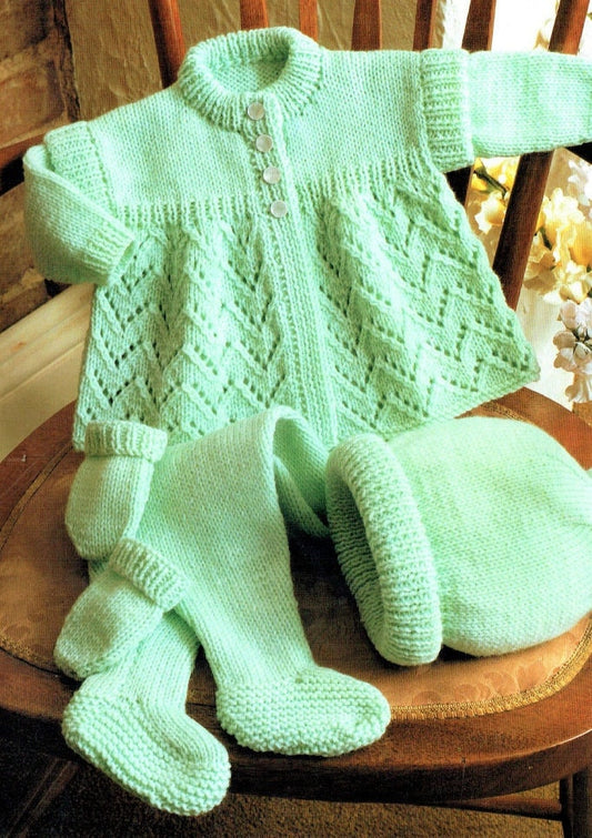 Vintage Knitting Pattern Baby Girl 4 Pc Coat Leggings Hat Mitts Set PDF Instant Digital Download 6-18m DK 8 Ply
