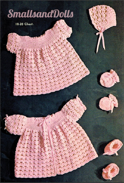 Vintage Crochet Pattern Pretty Baby Girl Treble Shell Fan Set PDF Instant Digital Download Coat Dress Bonnet Mitts Bootie 6-12m 4 Ply