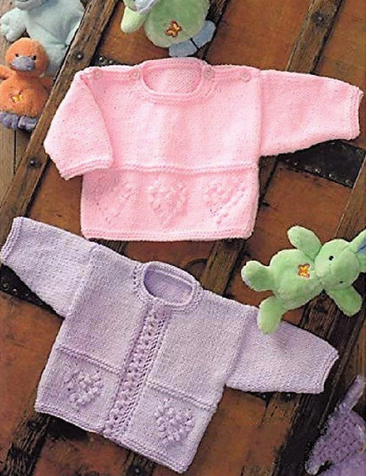 Vintage Knitting Pattern Knit Baby Girl Hearts Border Cardigan and Pullover Sweater Jumpers 3 Styles PDF Instant Digital Download 0-4 yr DK