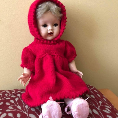 Vintage Knitting Pattern Baby Girl Doll Clothes for 12-14 15-18 19-22 Inch Dolls Hooded Jacket Headband PDF Instant Digital Download DK