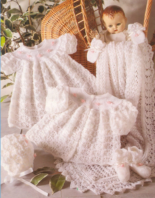 Vintage Knitting Pattern Baby Girl 6 Piece Lacy Rosebuds Layette Set PDF Instant Digital Download Preemie to 6 Months 3 Ply