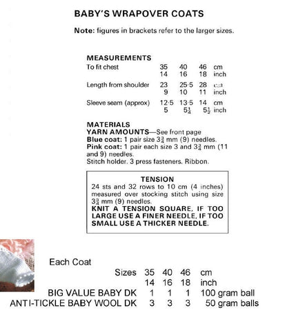Vintage Knitting Pattern Baby Girl Pretty Wrapover Coats Ballet Top Style PDF Instant Digital Download 0-9 months DK 8 Ply