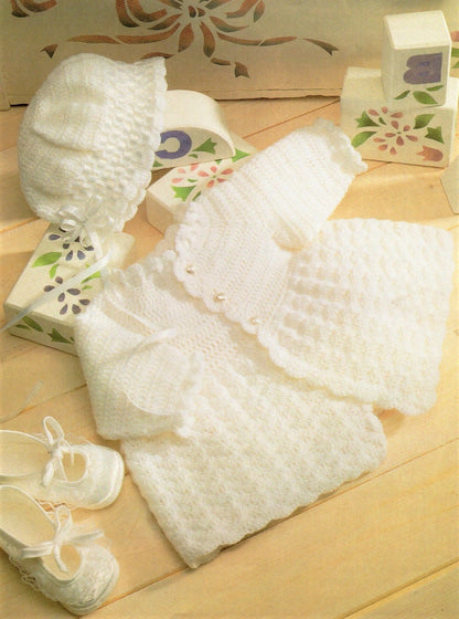 Vintage Crochet Pattern Pretty Baby Girl Matinee Coat Jacket Woven Ribbon Bonnet Set PDF Instant Digital Download 6-12m 3 Ply