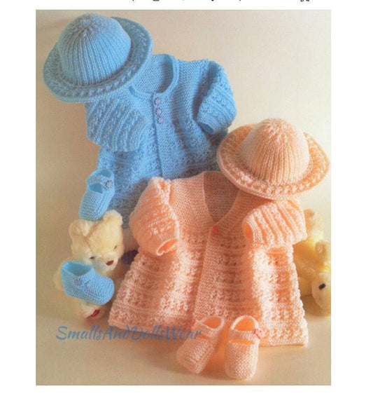 Vintage Knitting Pattern Baby Girls Cute Matinee Coats Round Brim Hats Shoes Set PDF Instant Digital Download 0-12 m DK 8-Ply