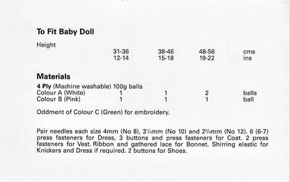 Vintage Knitting Pattern Pretty Baby Girl Doll Clothes Layette for 12-14 15-18 19-22 Inch Dolls PDF Instant Digital Download 4 Ply