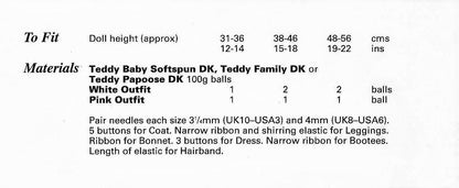 Vintage Knitting Pattern Baby Girl Doll Clothes for 12-14 15-18 19-22 Inch Dolls Hooded Jacket Headband PDF Instant Digital Download DK