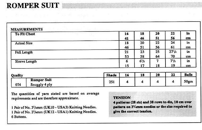 Vintage Knitting Pattern Baby Girl Boy Romper Suit and Mittens Set PDF Instant Digital Download Birth - 18m 4 Ply