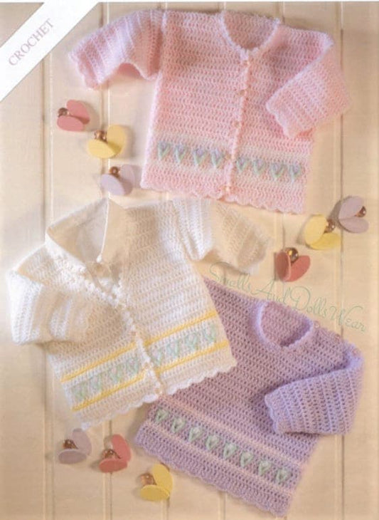 Vintage Crochet Pattern Baby Girl Child Cardigan and Pullover Sweaters Tulips Floral Border PDF Instant Digital Download 0-6 Yrs DK 8 Ply