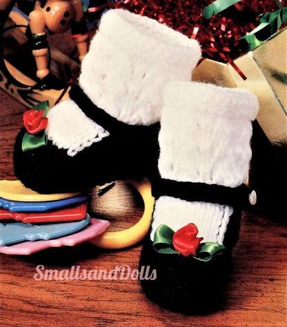 Vintage Knitting Pattern Baby Girl Christmas Mary Jane  Shoes Booties PDF Instant Digital Download One Size 0-6m 10 Ply