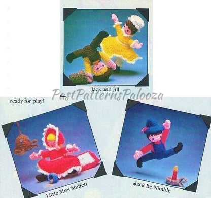 Vintage Crochet Pattern 7" Mother Goose Storybook Nursery Rhyme Toy Dolls PDF Instant Download Fairy Tale Amigurumi Soft Dolls 7 Designs