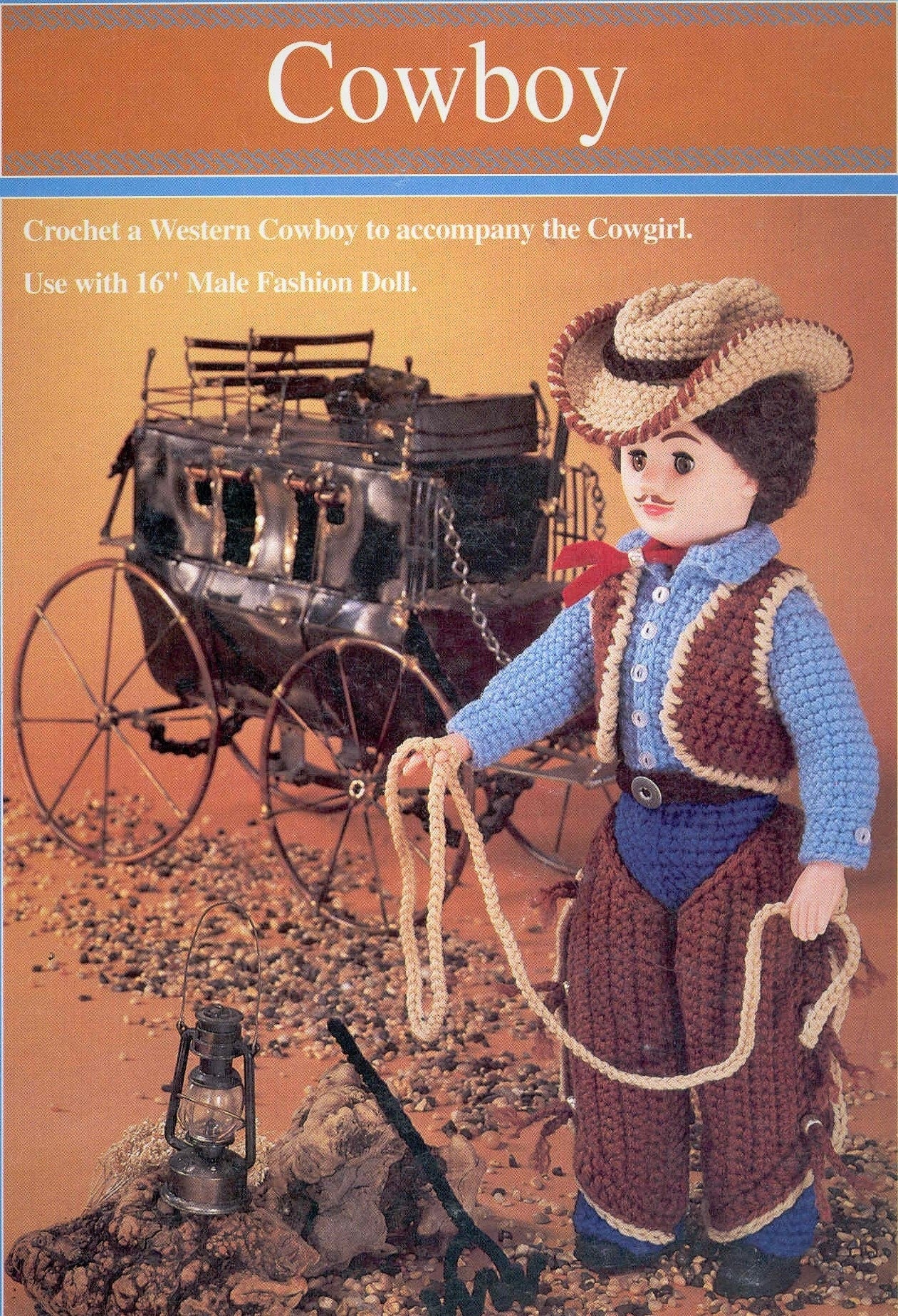 Vintage Crochet Patterns Cowboy & Cowgirl Outfits for 15" 16" Dolls PDF Instant Digital Download Western Dress Chaps Hats