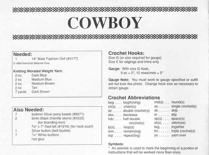 Vintage Crochet Patterns Cowboy & Cowgirl Outfits for 15" 16" Dolls PDF Instant Digital Download Western Dress Chaps Hats