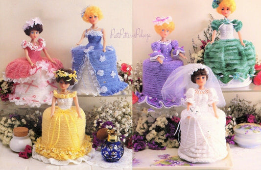 Vintage Thread Crochet Pattern Bathroom Tissue Dolls Covers PDF Instant Digital Download Toilet Paper Roll Holders Bride Bridesmaids