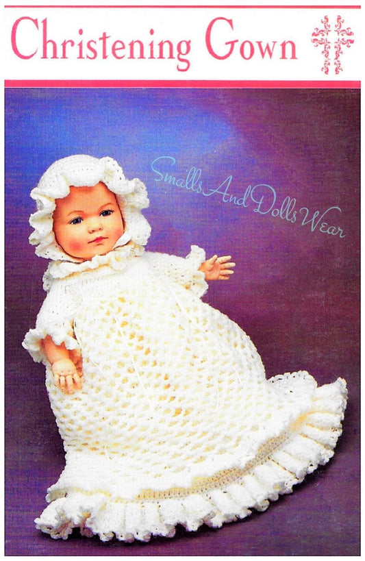 Vintage Crochet Pattern Pretty Christening Gown Set for a 15 Inch Baby Doll PDF Instant Digital Download Dress Bonnet Panties Booties 5 Ply