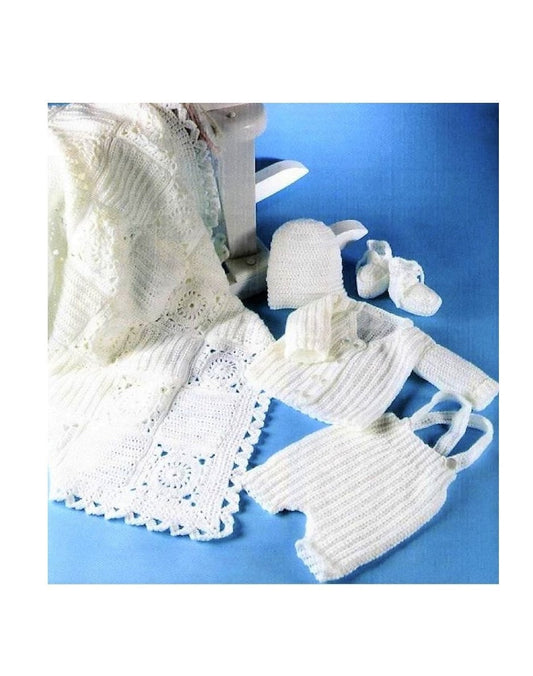 Vintage Crochet Pattern Baby Boy Christening Baptism 5 piece Outfit Set PDF Instant Digital Download Jacket Shorts Hat Shoes Blanket 3-24m