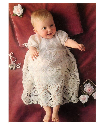 Vintage Crochet Pattern Baby Lacy Pineapple Christening Dress PDF Instant Digital Download Baptism Pineapples and Ribbons Gown 0-12m