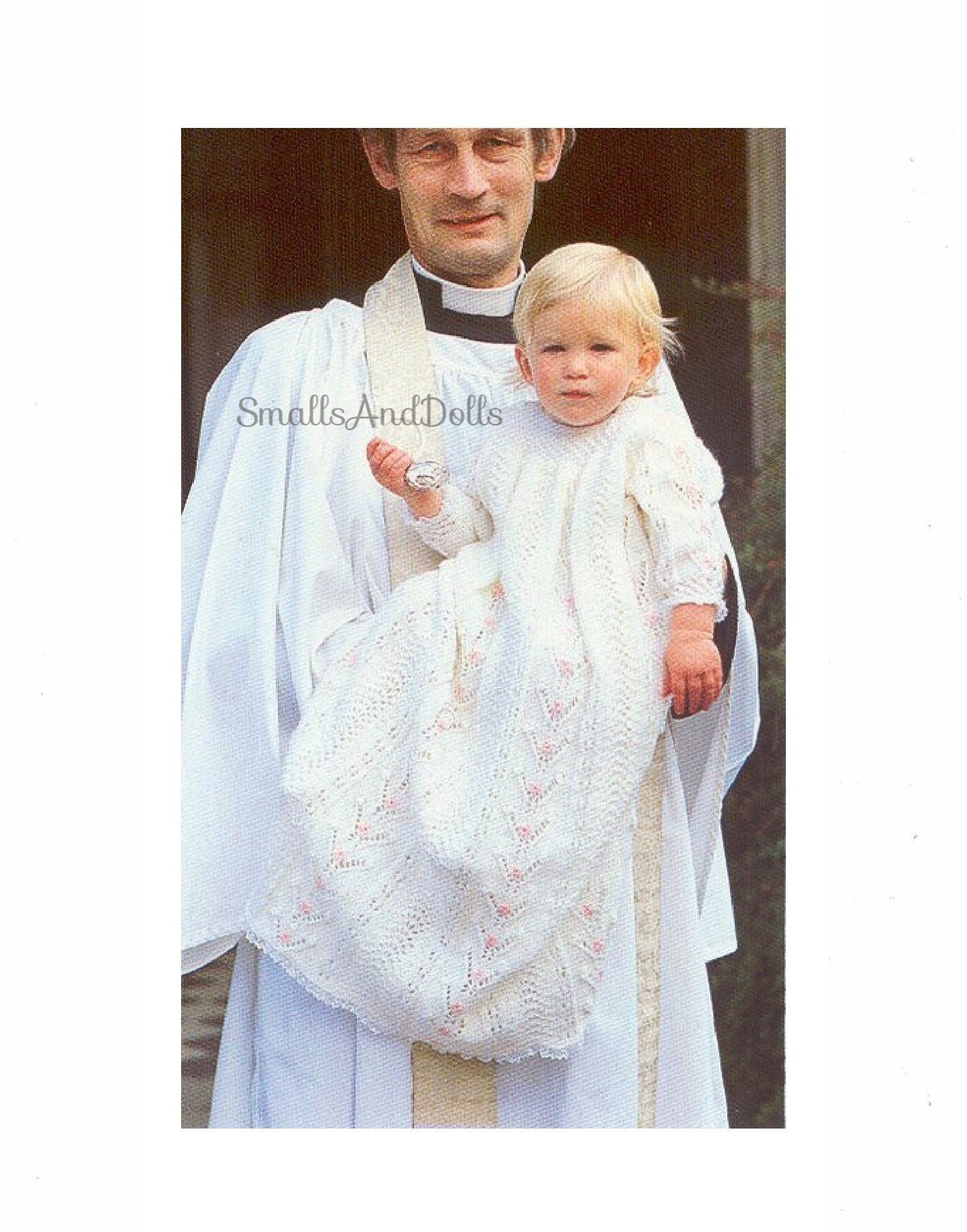 Vintage Knitting Pattern Baby Long Heirloom Christening Gown Dress Embroidered Flowers PDF Instant Digital Download Baptism 0-12m 3 Ply