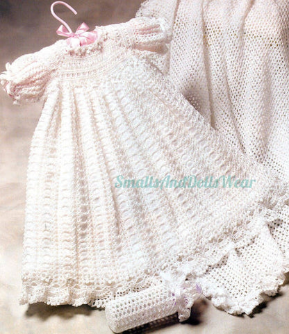 Vintage Crochet Pattern Beautiful Baby 6 Piece Christening Set PDF Instant Digital Download Dress Gown Booties Bonnet Afghan Socks 3-6 m