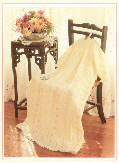 Vintage Knitting Pattern Baby Long Heirloom Christening Gown Dress Embroidered Flowers PDF Instant Digital Download Baptism 0-12m 3 Ply