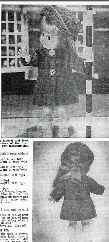 Vintage Knitting Pattern Knit Doll Clothes Outfits For 12 13 Inch Dolls PDF Instant Digital Download Retro 1966 Clothing 3 Ply 6 Ply