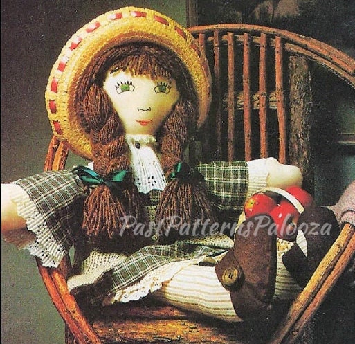 Vintage Sewing Pattern Large Fabric Soft Sculpture Country Lass Toy Doll PDF Instant Digital Download Sewn Cloth Doll with Pretty Dress