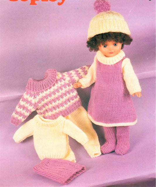 Vintage 1970s Knitting Patterns Knit Doll Clothes 7 Piece Wardrobe For 16 18 20 Inch Dolls In DK PDF Instant Download Knitted Outfit