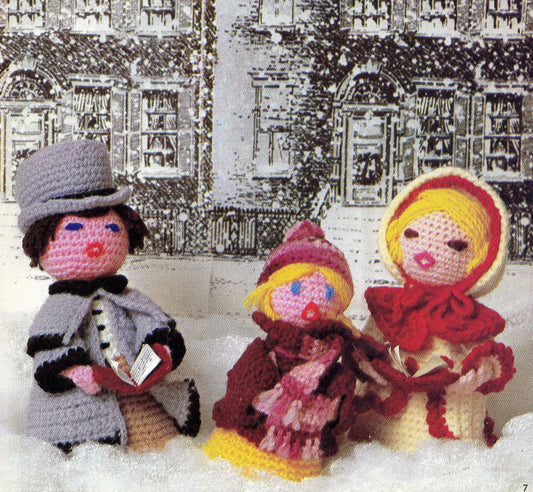 Vintage Crochet Pattern 7" Christmas Carolers Dolls PDF Instant Digital Download Caroling Family Amigurumi Soft Toys 10 Ply