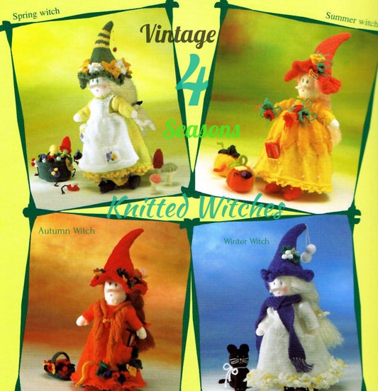 Vintage Knitting Pattern Knit Four Seasons Witch Dolls 20" PDF Instant Digital Download Winter Spring Summer Autumn Amigurumi Witches 8 Ply