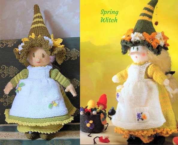 Vintage Knitting Pattern Knit Four Seasons Witch Dolls 20" PDF Instant Digital Download Winter Spring Summer Autumn Amigurumi Witches 8 Ply
