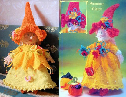 Vintage Knitting Pattern Knit Four Seasons Witch Dolls 20" PDF Instant Digital Download Winter Spring Summer Autumn Amigurumi Witches 8 Ply