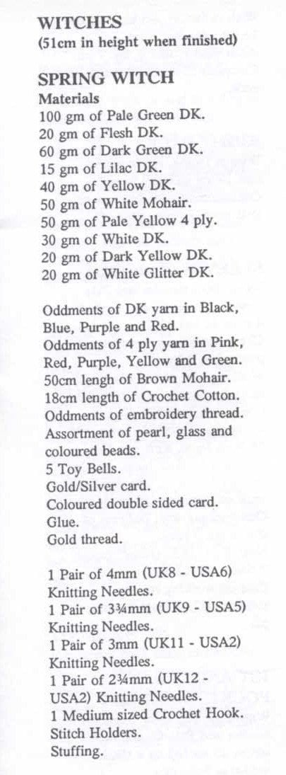 Vintage Knitting Pattern Knit Four Seasons Witch Dolls 20" PDF Instant Digital Download Winter Spring Summer Autumn Amigurumi Witches 8 Ply