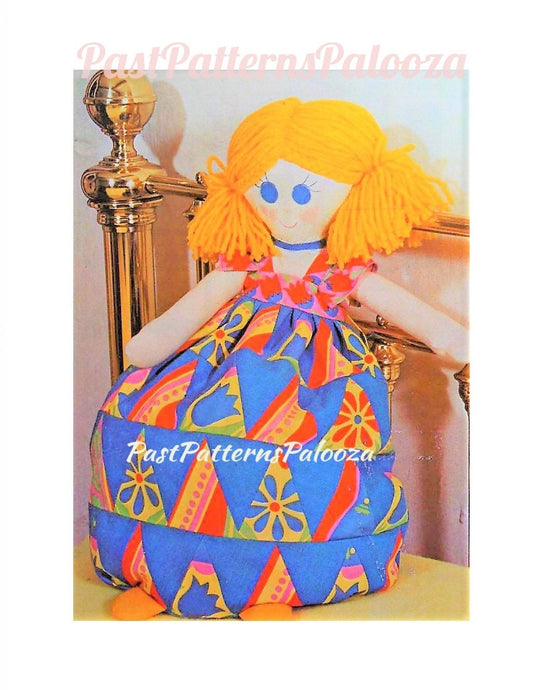 Vintage Sewing Pattern Cute Patchwork Girl Doll Pajama Bag Nightgown Case PDF Instant Digital Download Cotton Scraps Dress Yarn Hair