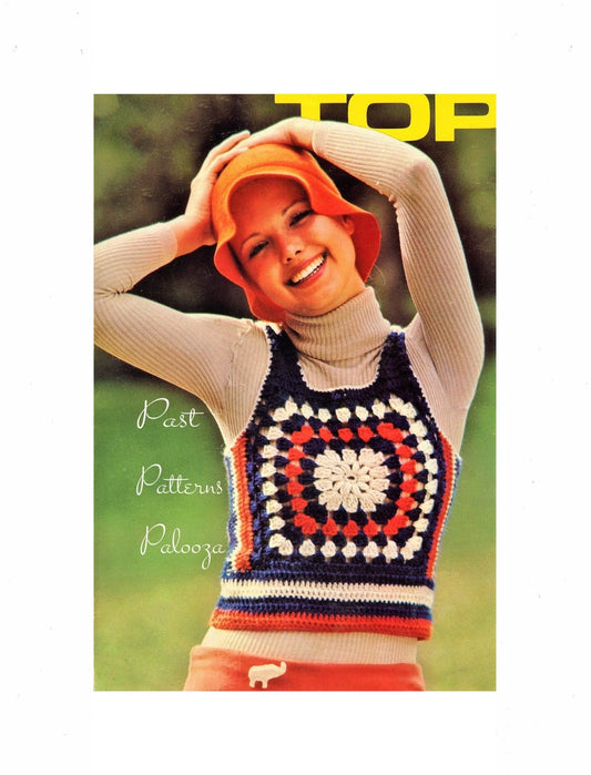 Vintage Crochet Pattern Womens Postage Stamp Vest Granny Square Rib Tickler Tank Halter Top Retro Shrink PDF Instant Digital Download 5 Ply
