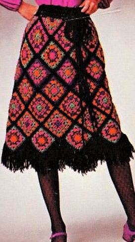 Vintage Crochet Pattern Womens Granny Square Skirt Mosaic Diamonds PDF Instant Digital Download Boho Gypsy Chic Stained Glass Design 10 Ply