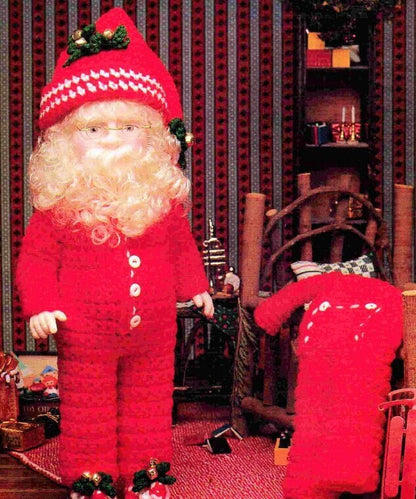 Vintage Crochet Pattern Bedtime 13" Santa and Mrs. Claus Pajama Outfits and Afghan for 13 14 inch Dolls PDF Instant Digital Download 10 Ply
