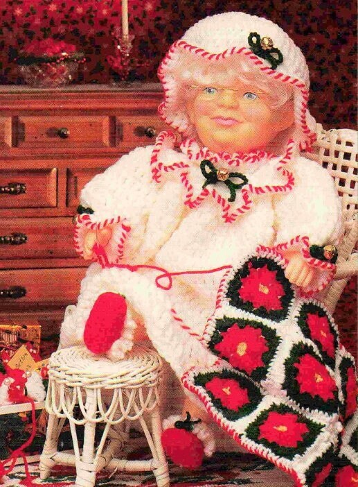 Vintage Crochet Pattern Bedtime 13" Santa and Mrs. Claus Pajama Outfits and Afghan for 13 14 inch Dolls PDF Instant Digital Download 10 Ply