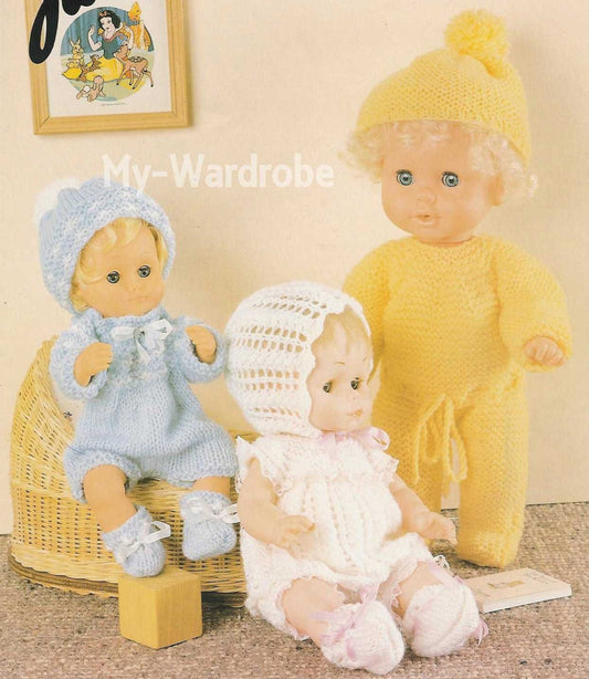 Vintage Knitting Pattern Knit Doll Clothes 3 Outfits For 12 14 16 Inch Dolls In DK PDF Instant Download Angel Top Hats Romper Sets Dk 8 Ply