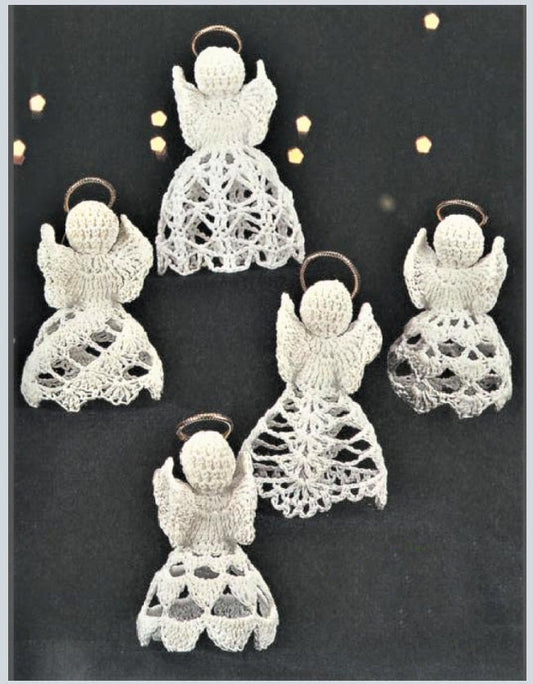 Vintage Crochet Patterns Small Friendship Angels Ornaments PDF Instant Digital Download Lace Crochet Cotton 5 Designs Tree Trim Gift Decor