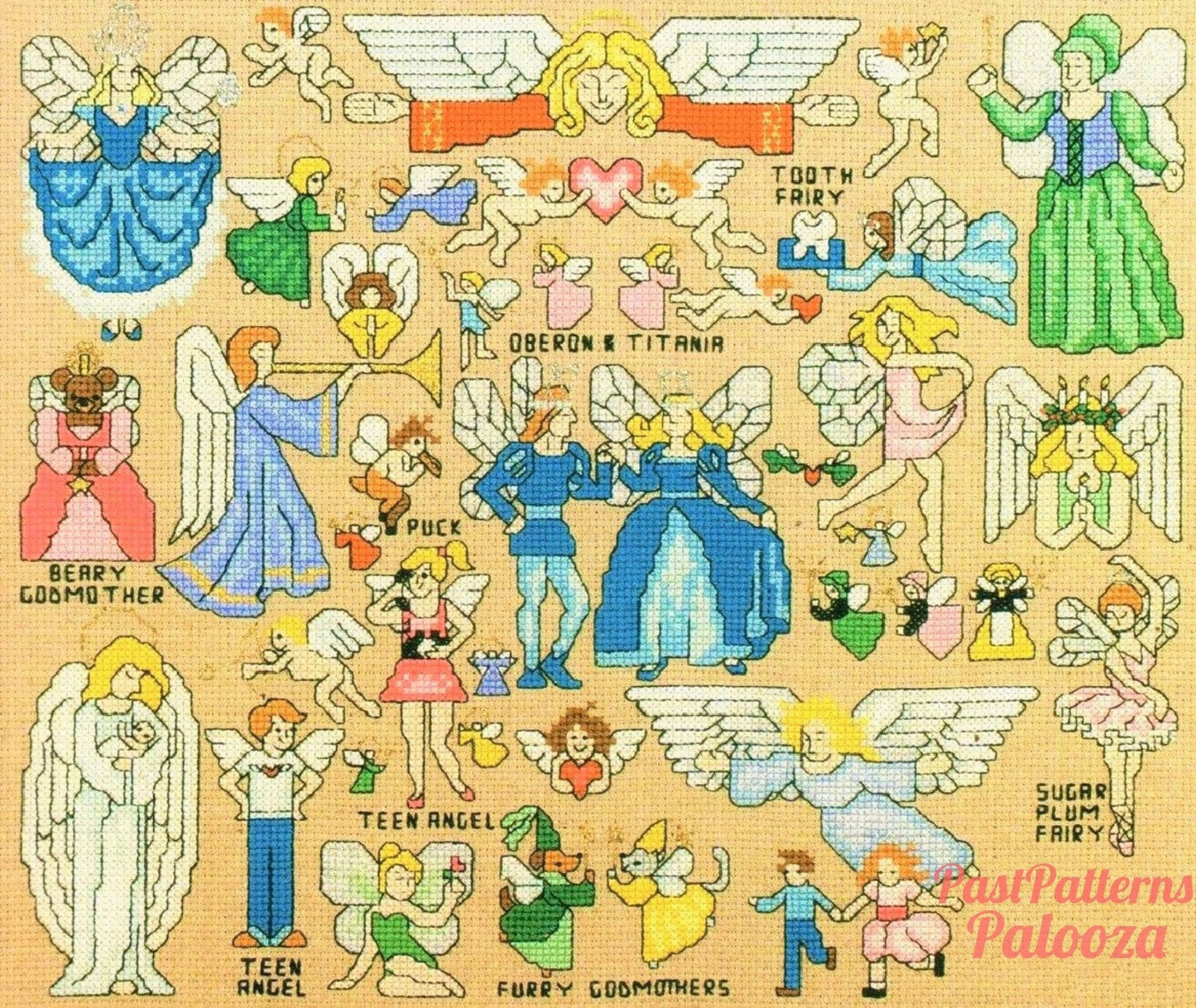 Vintage Cross Stitch Patterns Mini Angels Fairies Motifs PDF Instant Digital Download Tooth Fairy Godmother Guardian Angel Embroidery A1