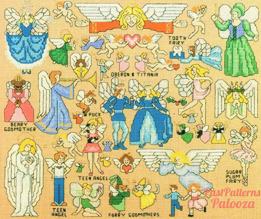 Vintage Cross Stitch Patterns Mini Angels Fairies Motifs PDF Instant Digital Download Tooth Fairy Godmother Guardian Angel Embroidery A1