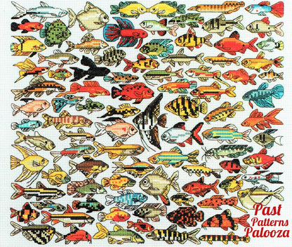 Vintage Cross Stitch Pattern Mini Aquarium Fish Motifs PDF Instant Digital Download Embroidery 90 Tropical Tank Fish Designs 1-3" A1